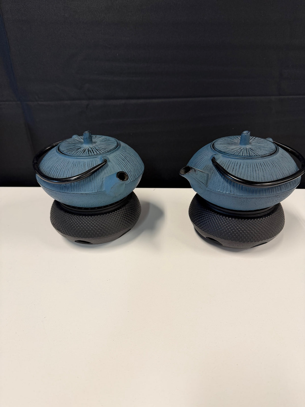 Pair of Blue Cast Iron Japanese Tetsubin Style Teapot with Warmer | New at $300