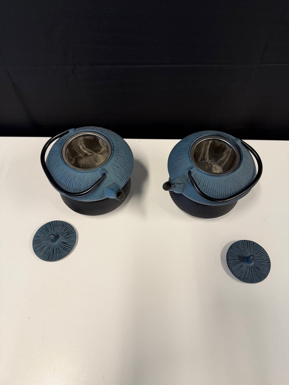 Pair of Blue Cast Iron Japanese Tetsubin Style Teapot with Warmer | New at $300