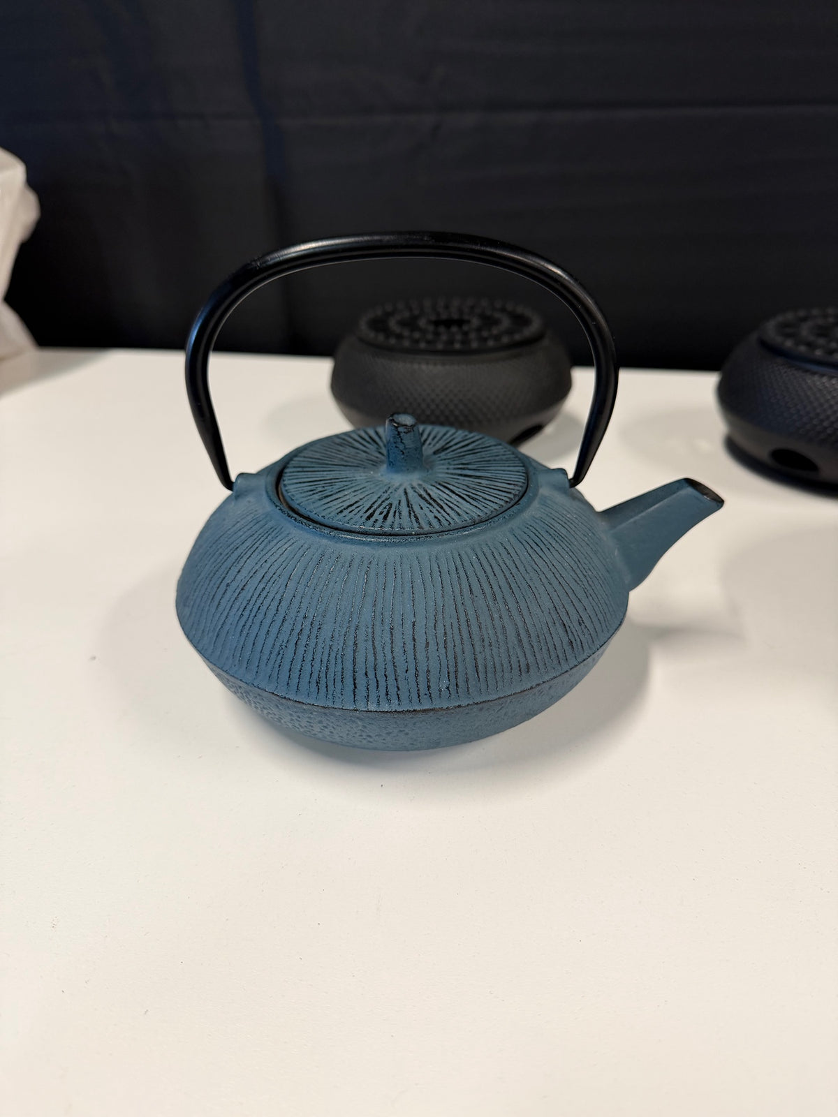 Pair of Blue Cast Iron Japanese Tetsubin Style Teapot with Warmer | New at $300