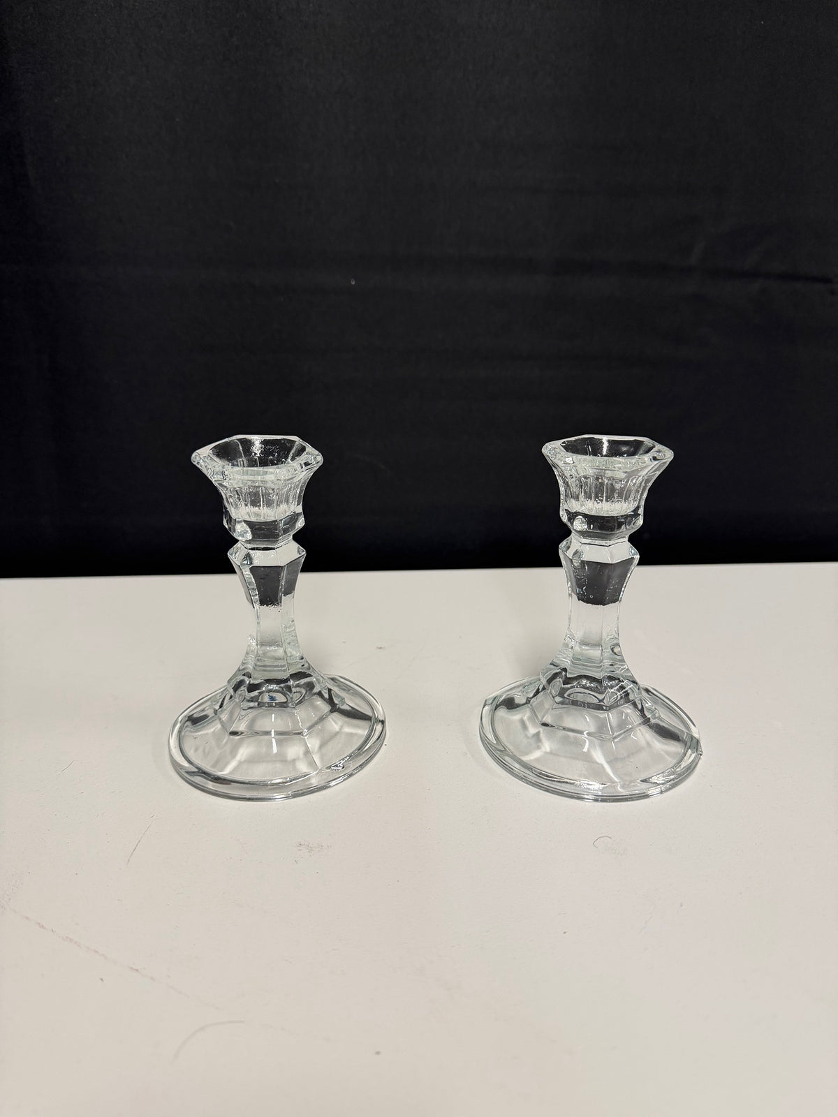 Pair of Faceted Clear Glass Candlesticks