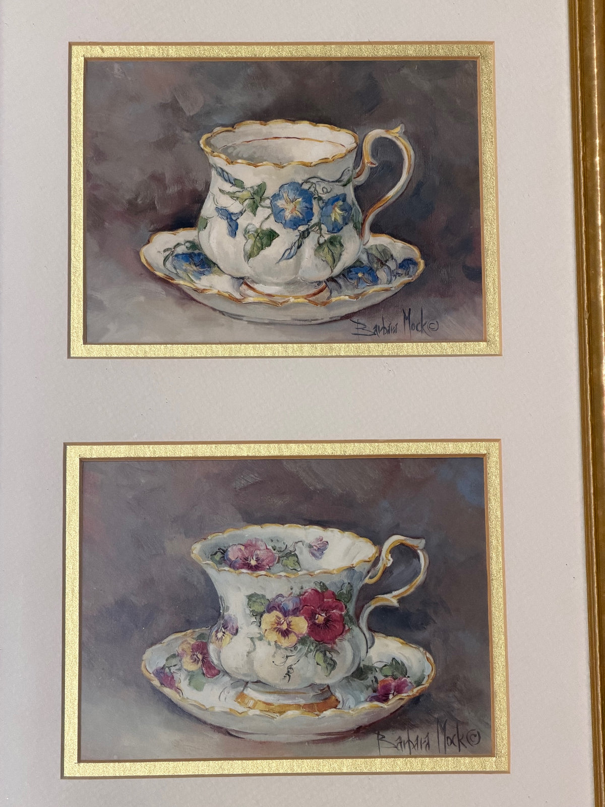Barbara Mock Floral Teacup Framed Art Print in Gold-Tone Frame