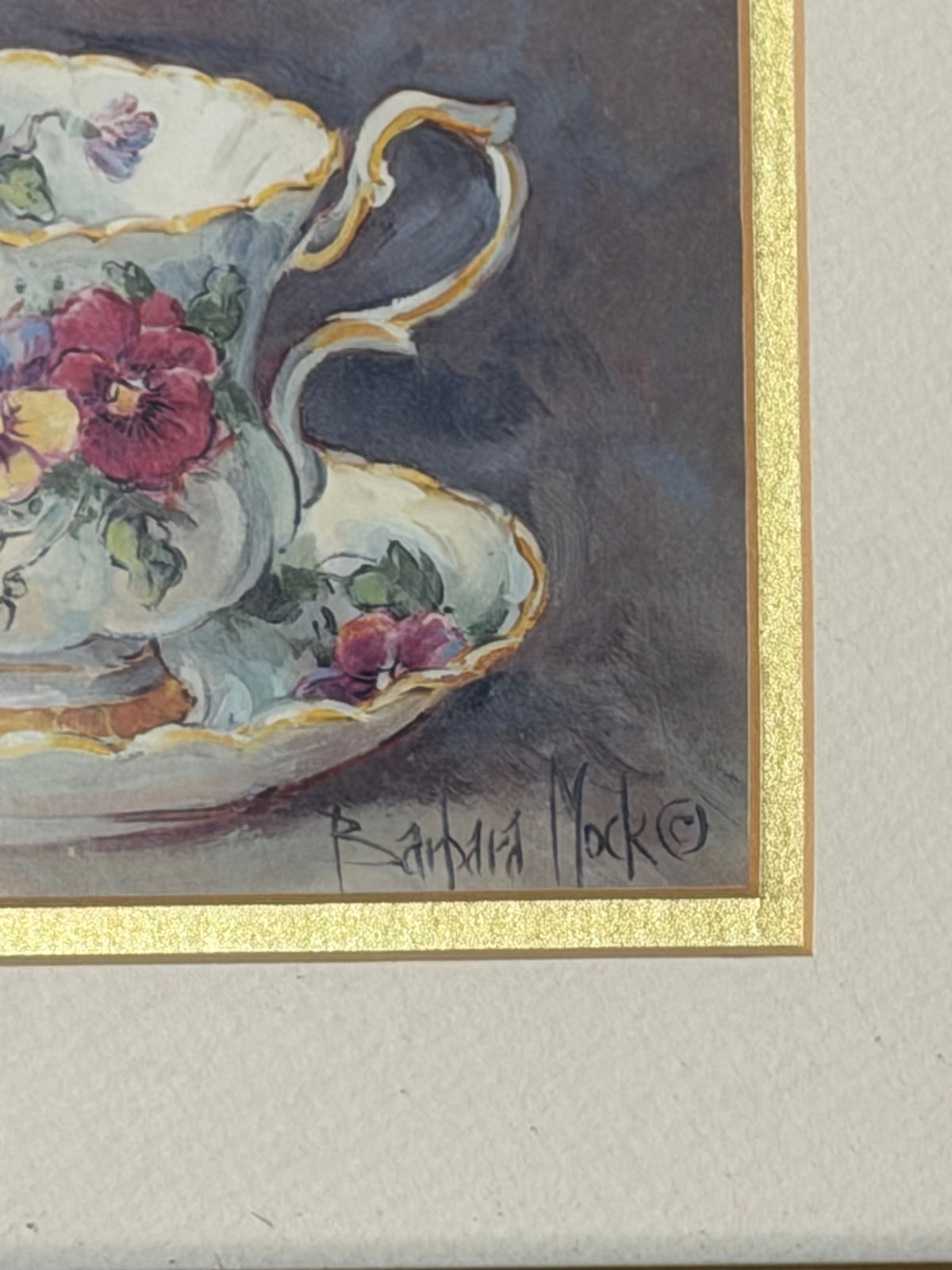 Barbara Mock Floral Teacup Framed Art Print in Gold-Tone Frame