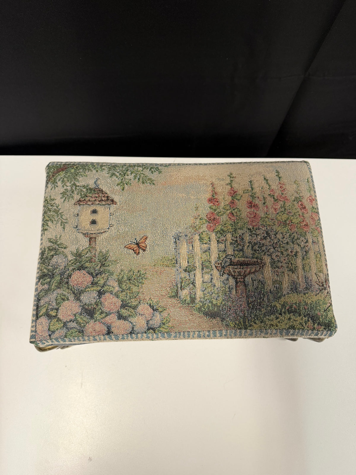 Vintage Tapestry Upholstered Footstool with Cabriole Legs