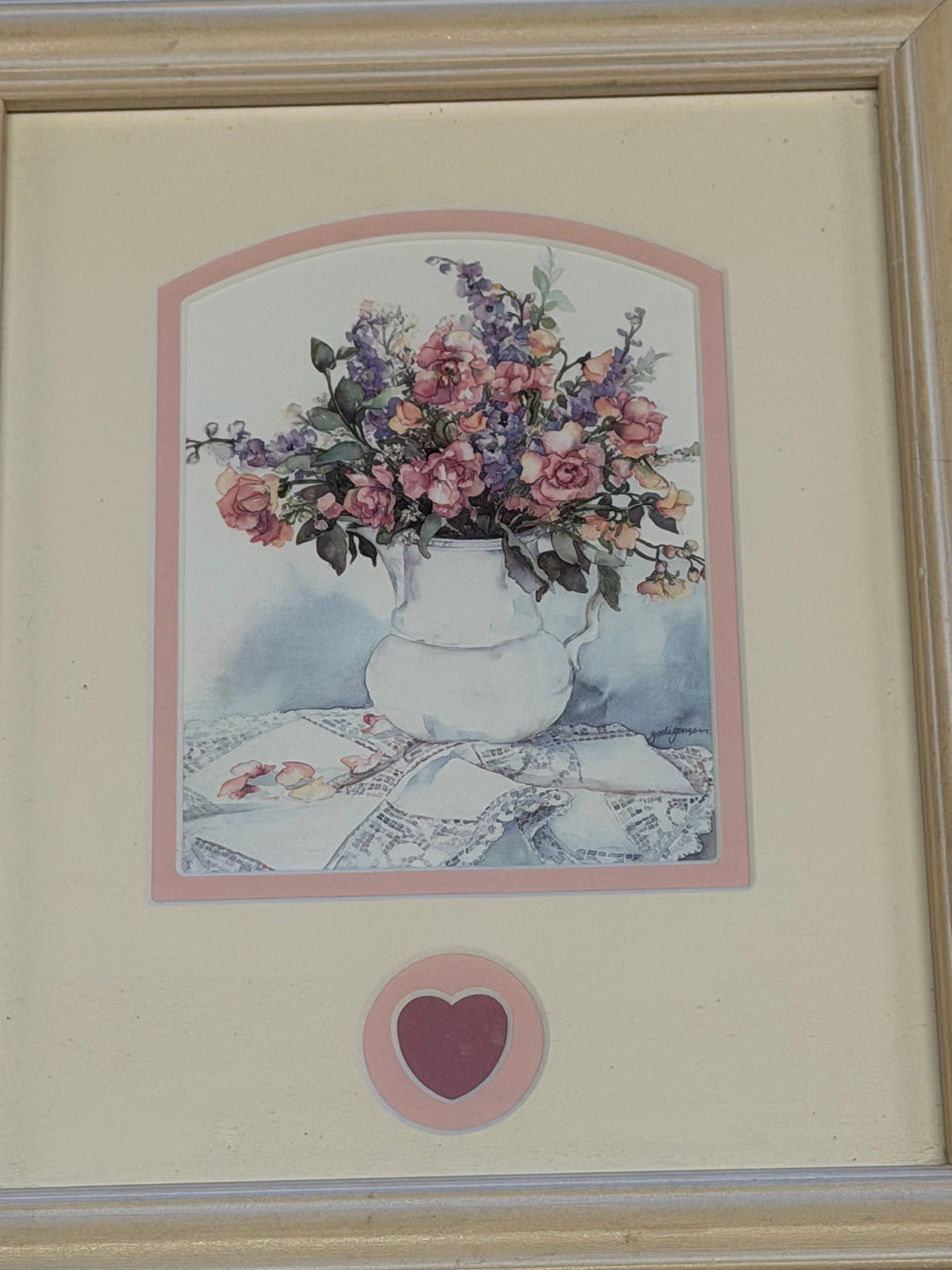 Pastel Floral Framed Print with Heart Accent