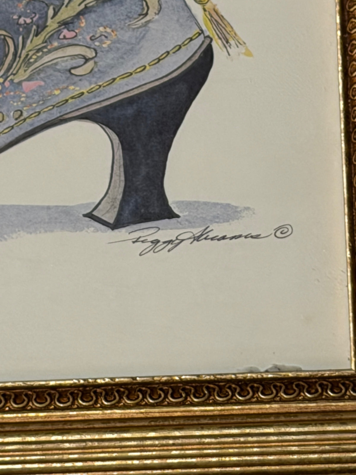 Peggy Kincaid Decorative Shoe Print in Gold Frame