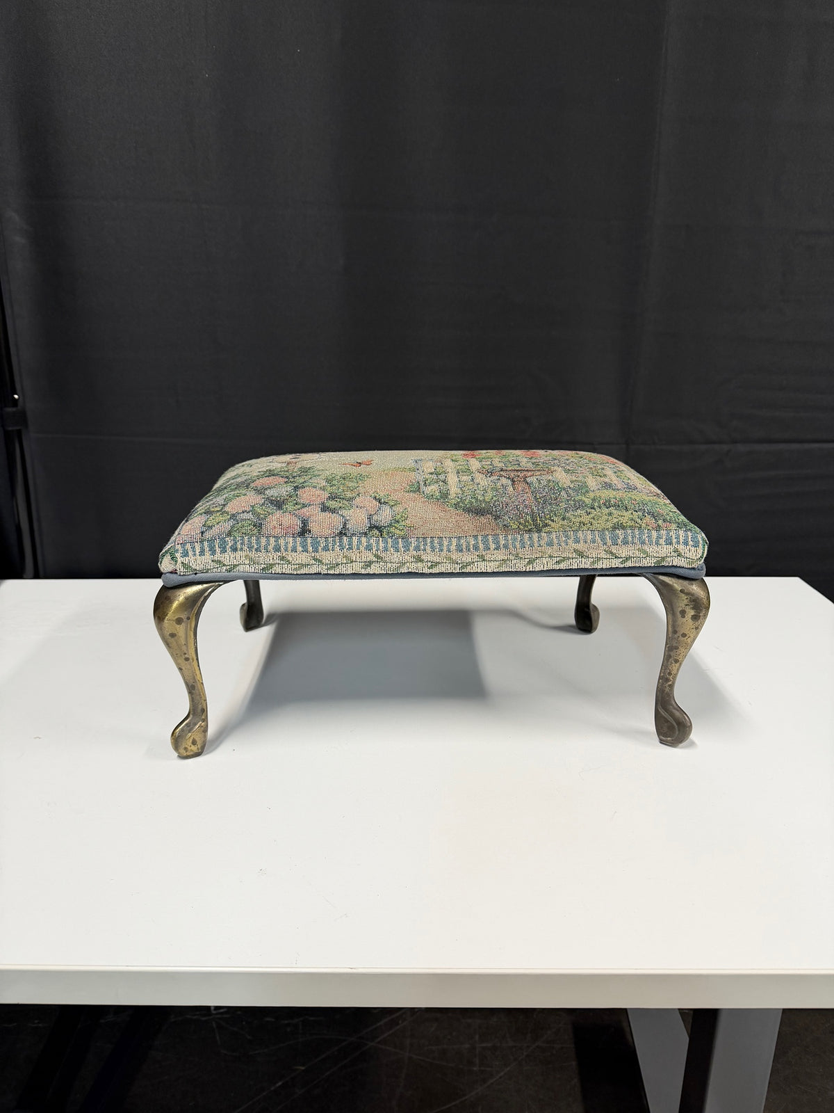 Vintage Tapestry Upholstered Footstool with Cabriole Legs