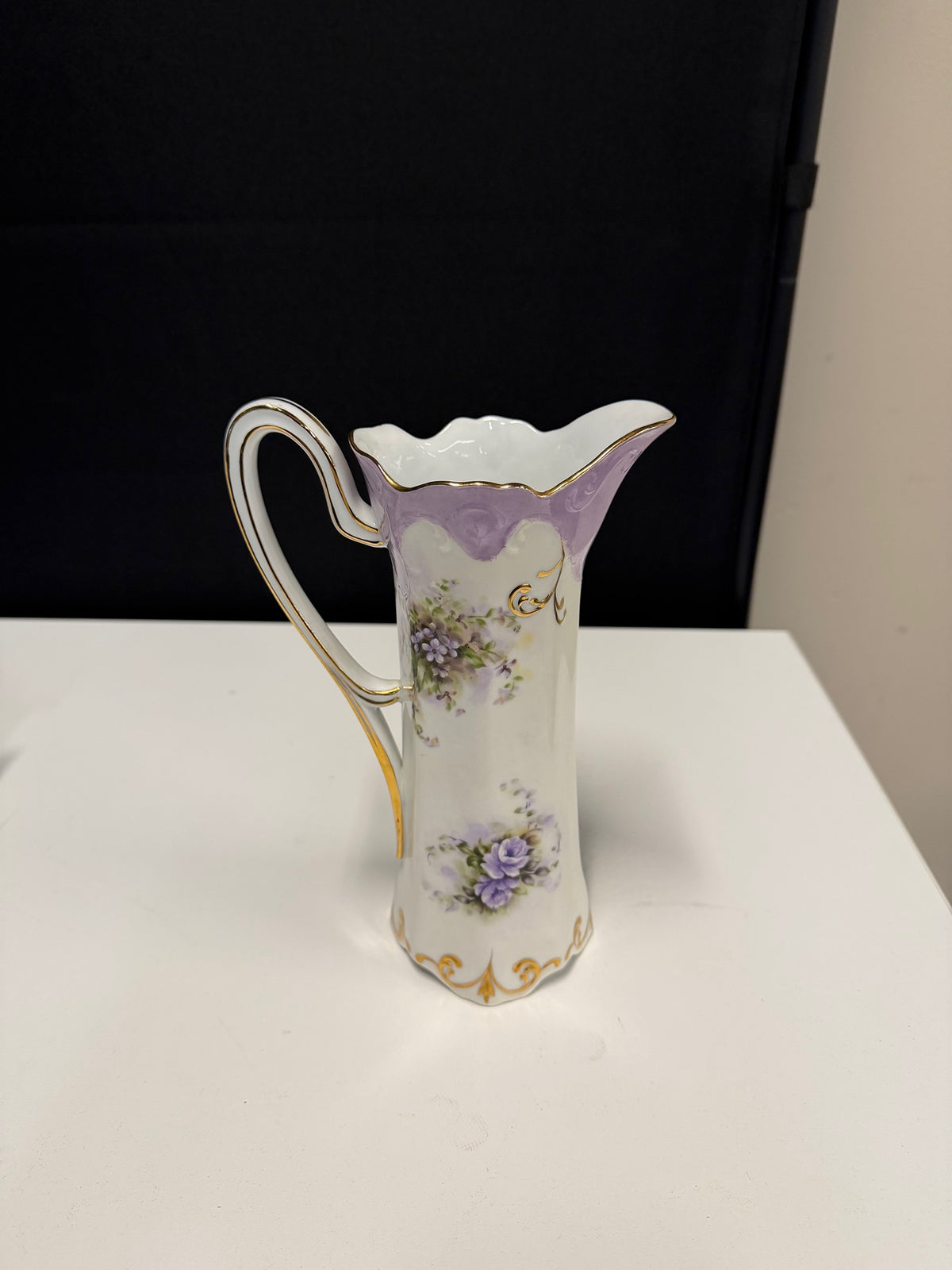 Hand Painted Lavender Floral Porcelain Pitcher with Gold Trim | Flowers, Inc. Balloons