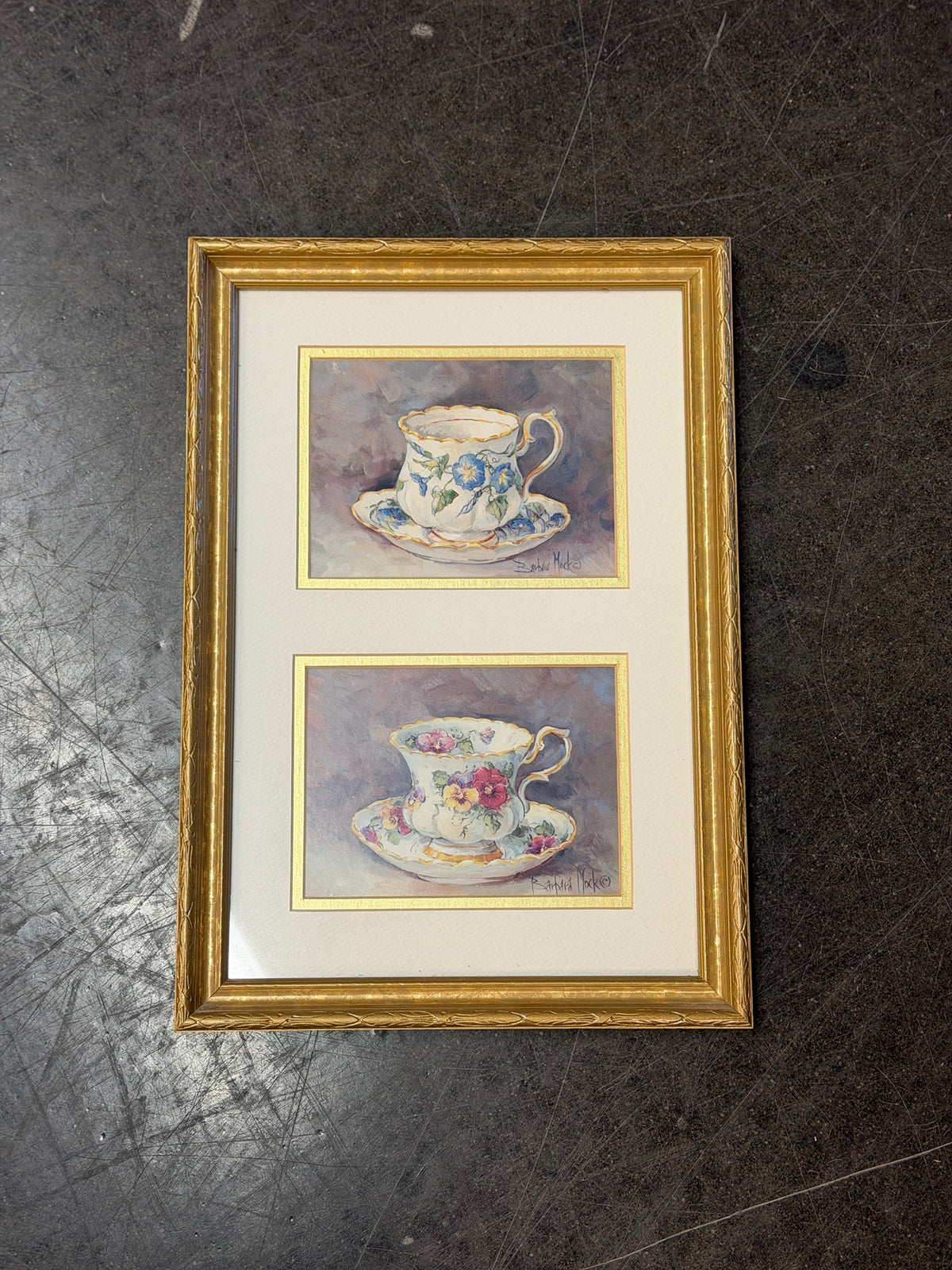 Barbara Mock Floral Teacup Framed Art Print in Gold-Tone Frame