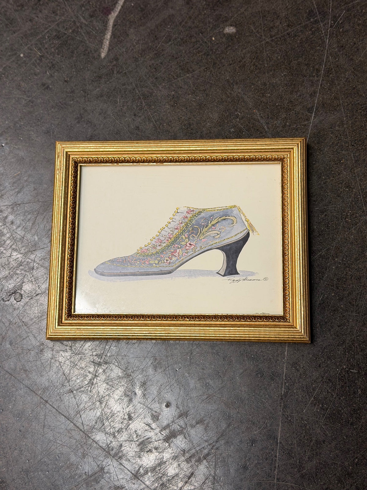 Peggy Kincaid Decorative Shoe Print in Gold Frame