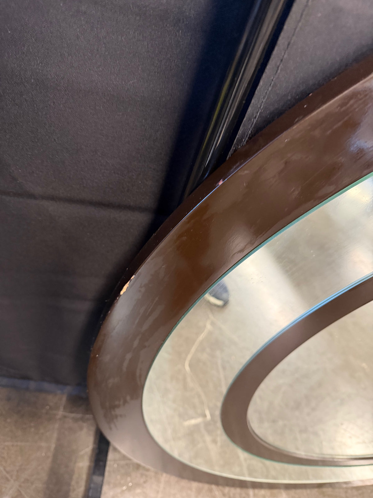 Dark Brown Round Mirror with Concentric Design