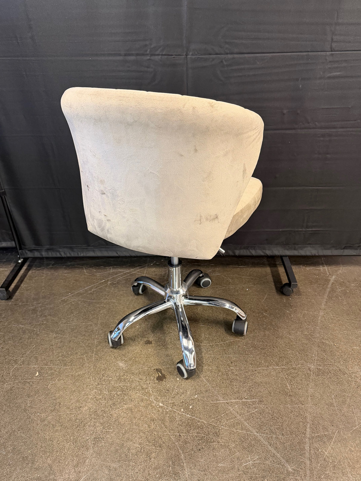 Beige Upholstered Swivel Office Chair with Chrome Base