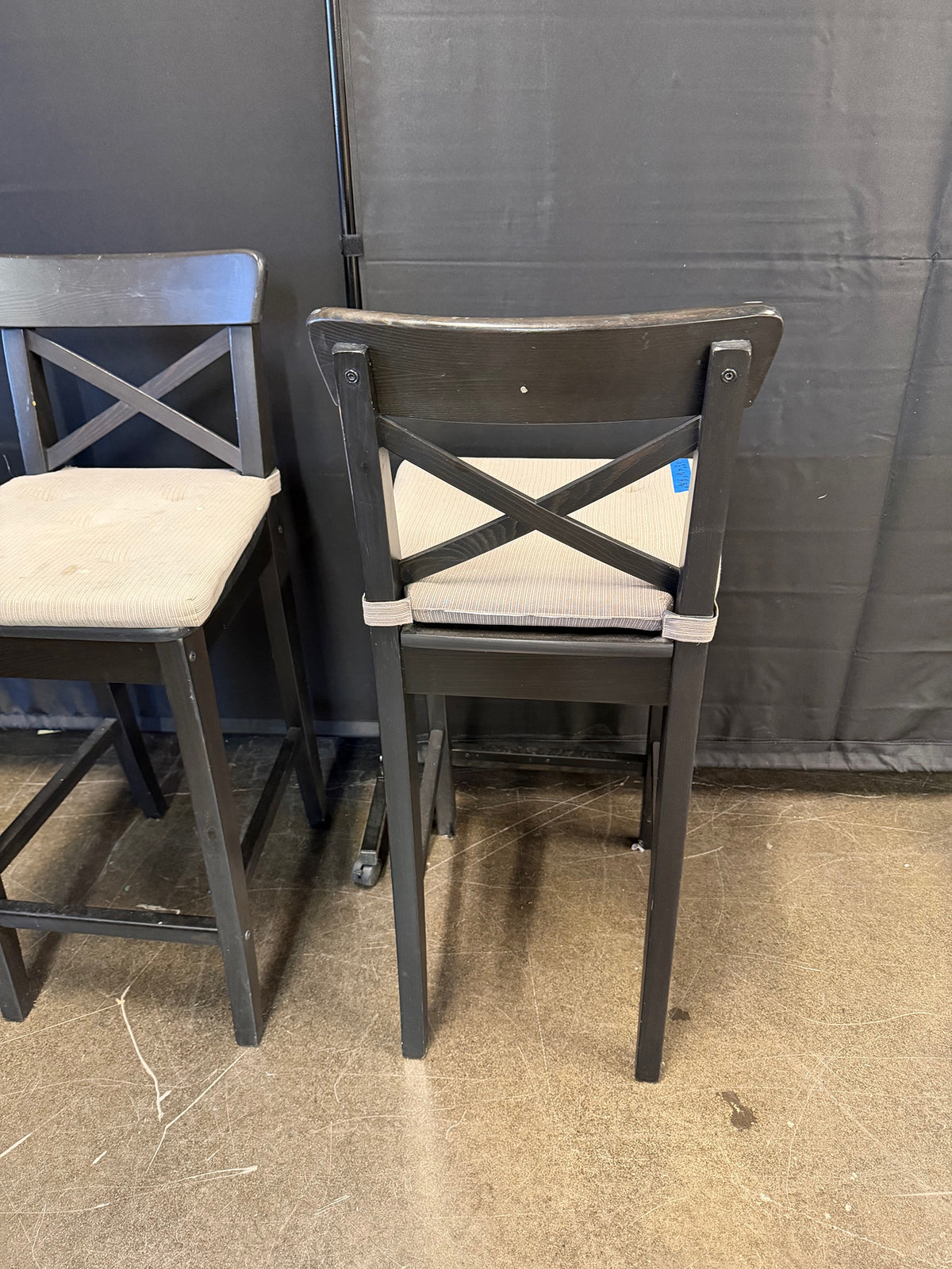 IKEA INGOLF Dark Wood X-Back Counter Stool with Upholstered Seat