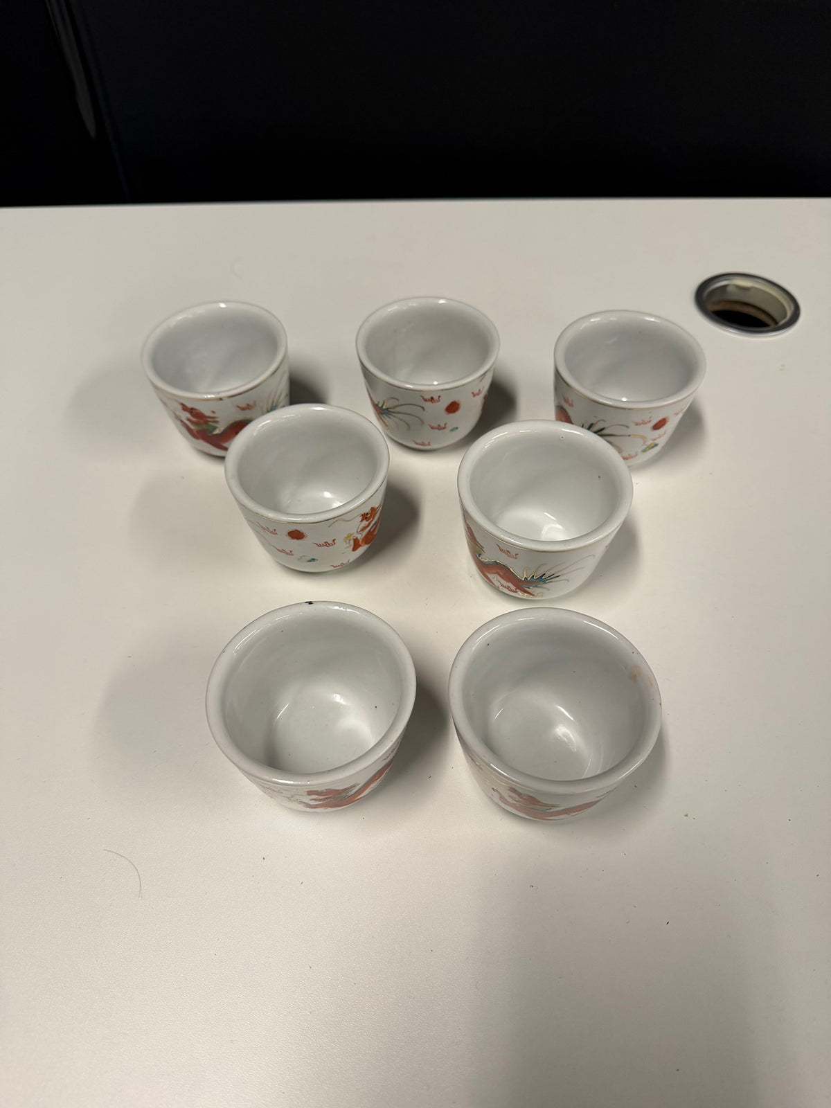 Seven Chinese Porcelain Dragon Teacups