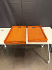 Pair of Rectangular Wood Serving Trays with Rattan Inlay