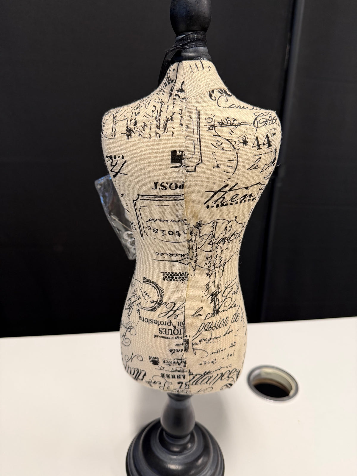 Parisian Home Vintage Style Fabric Mannequin / Jewelry Stand with French Script