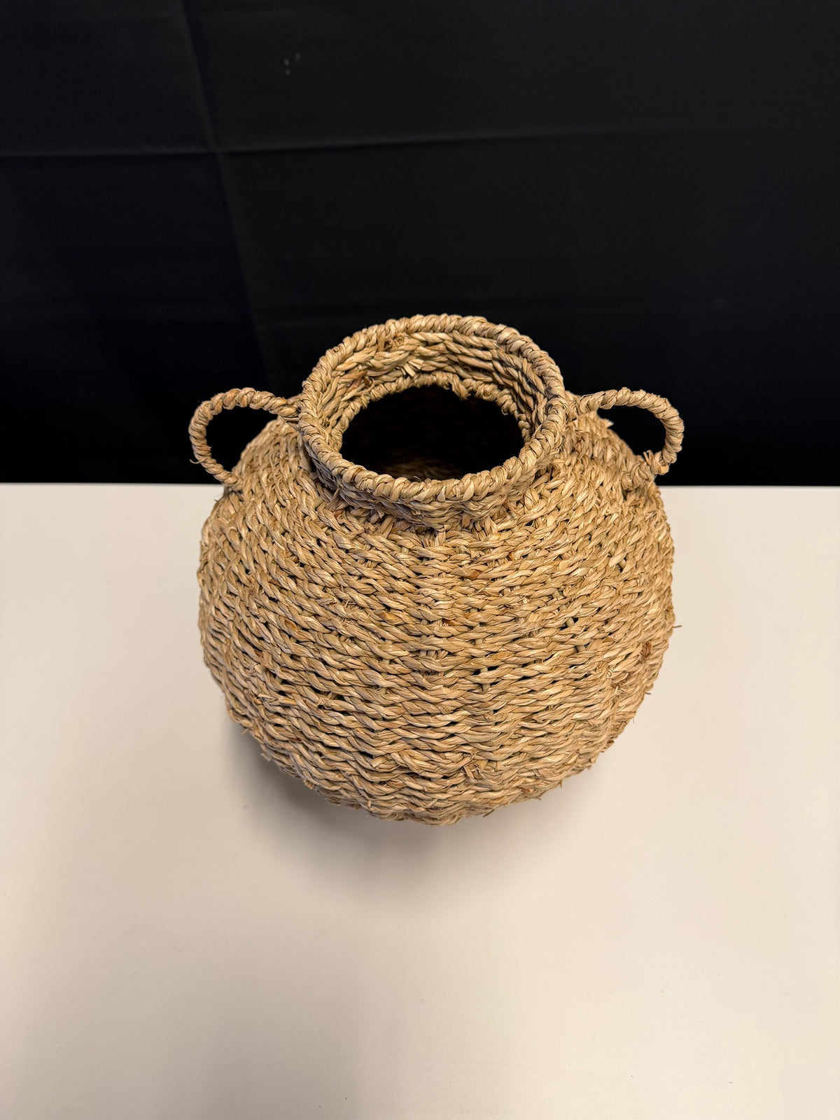 Natural Woven Fiber Urn-Shaped Basket with Handles