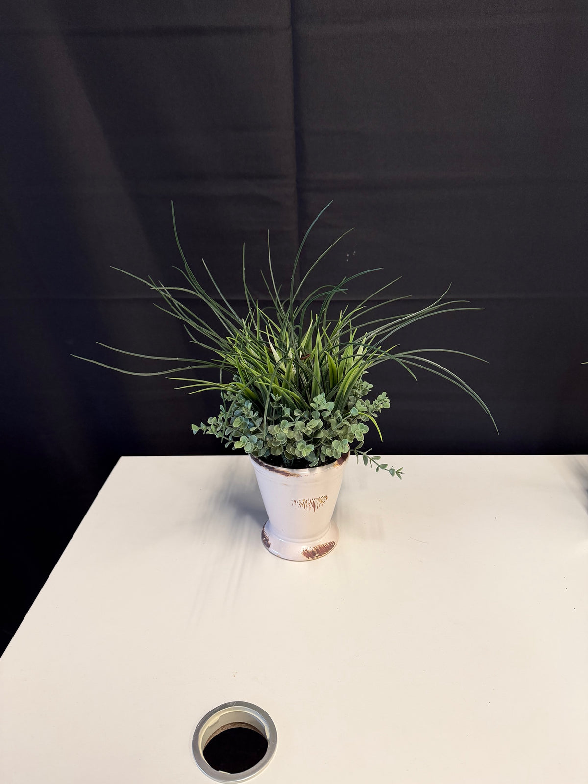 Distressed White Ceramic Artificial Plant with Mixed Greenery