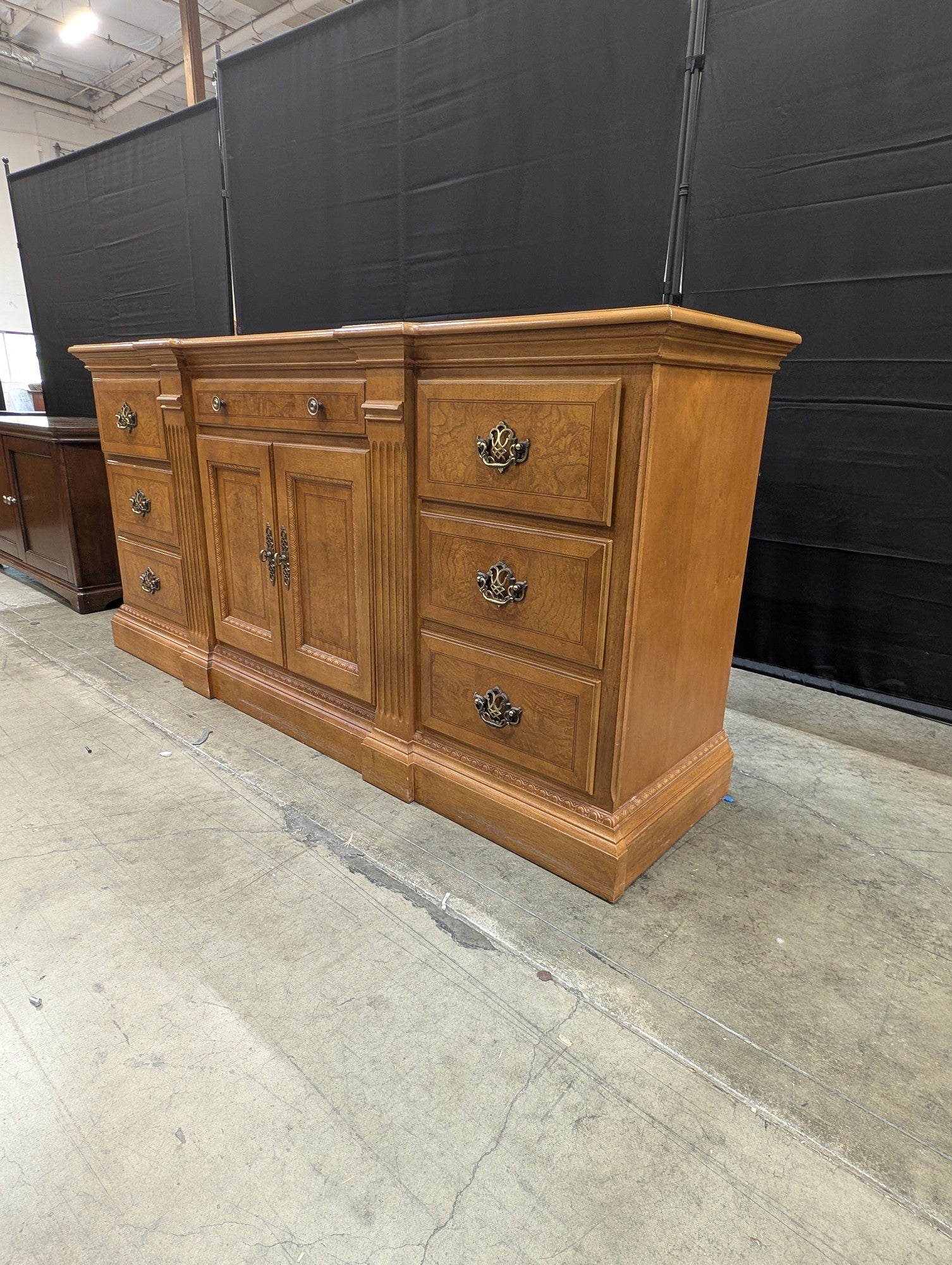 Classic Wood Credenza with Fluted Details
