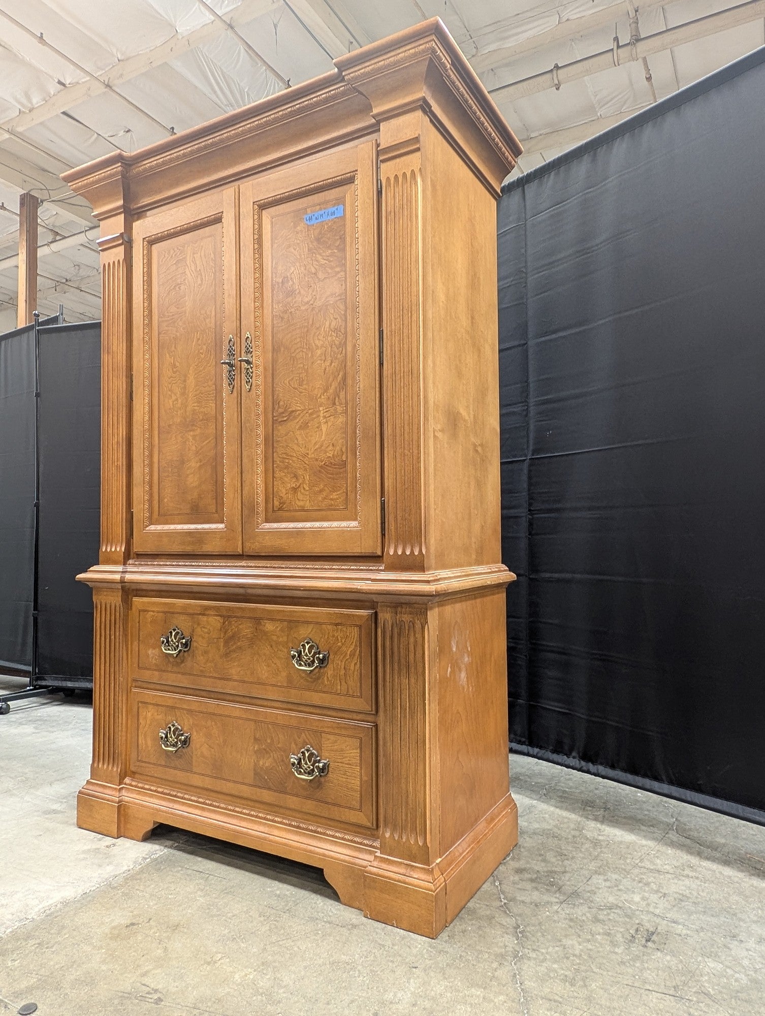 Classic Hardwood Storage Armoire with Decorative Burl Panels