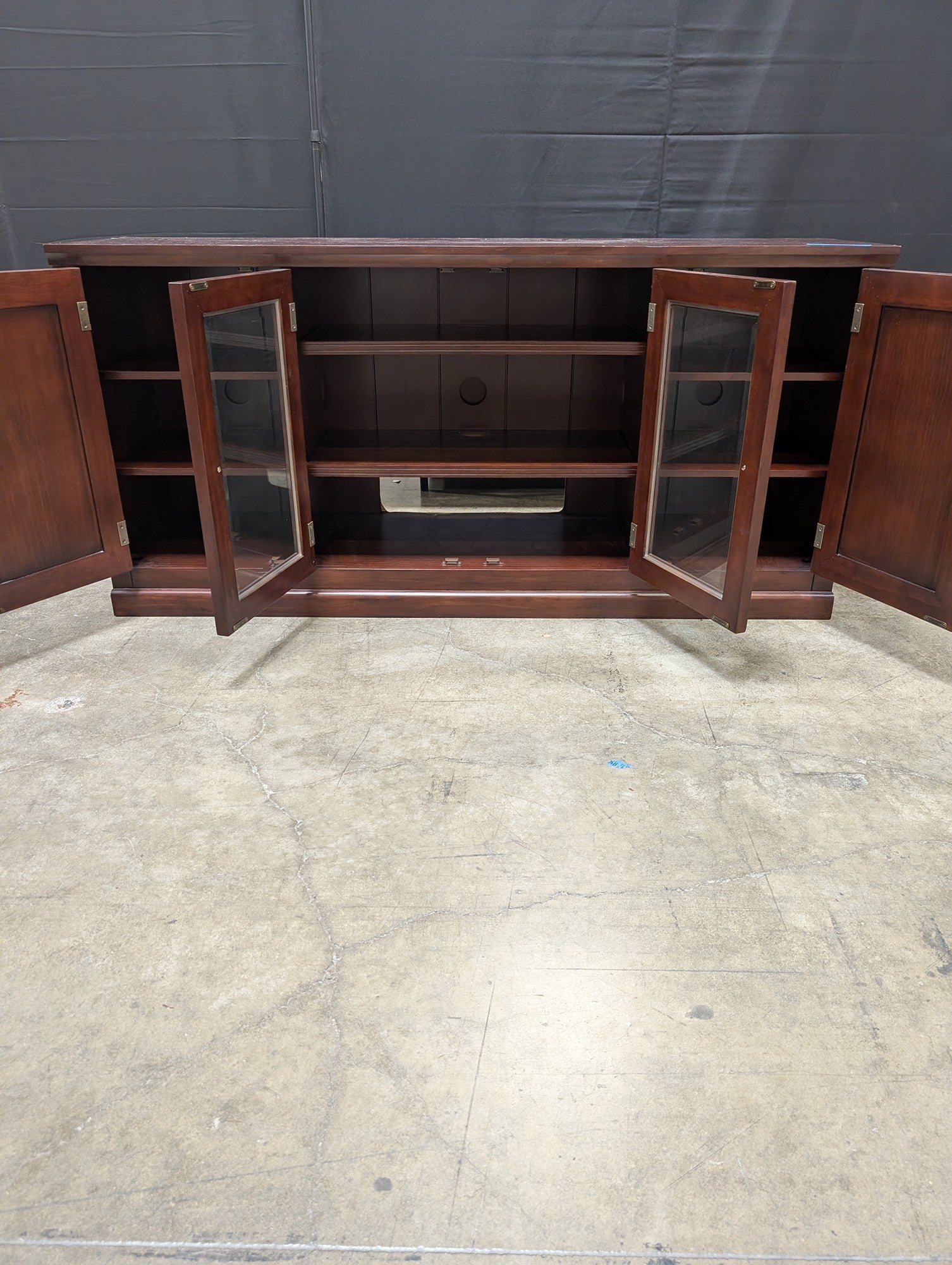Traditional Brown Wood TV Stand with Glass Doors