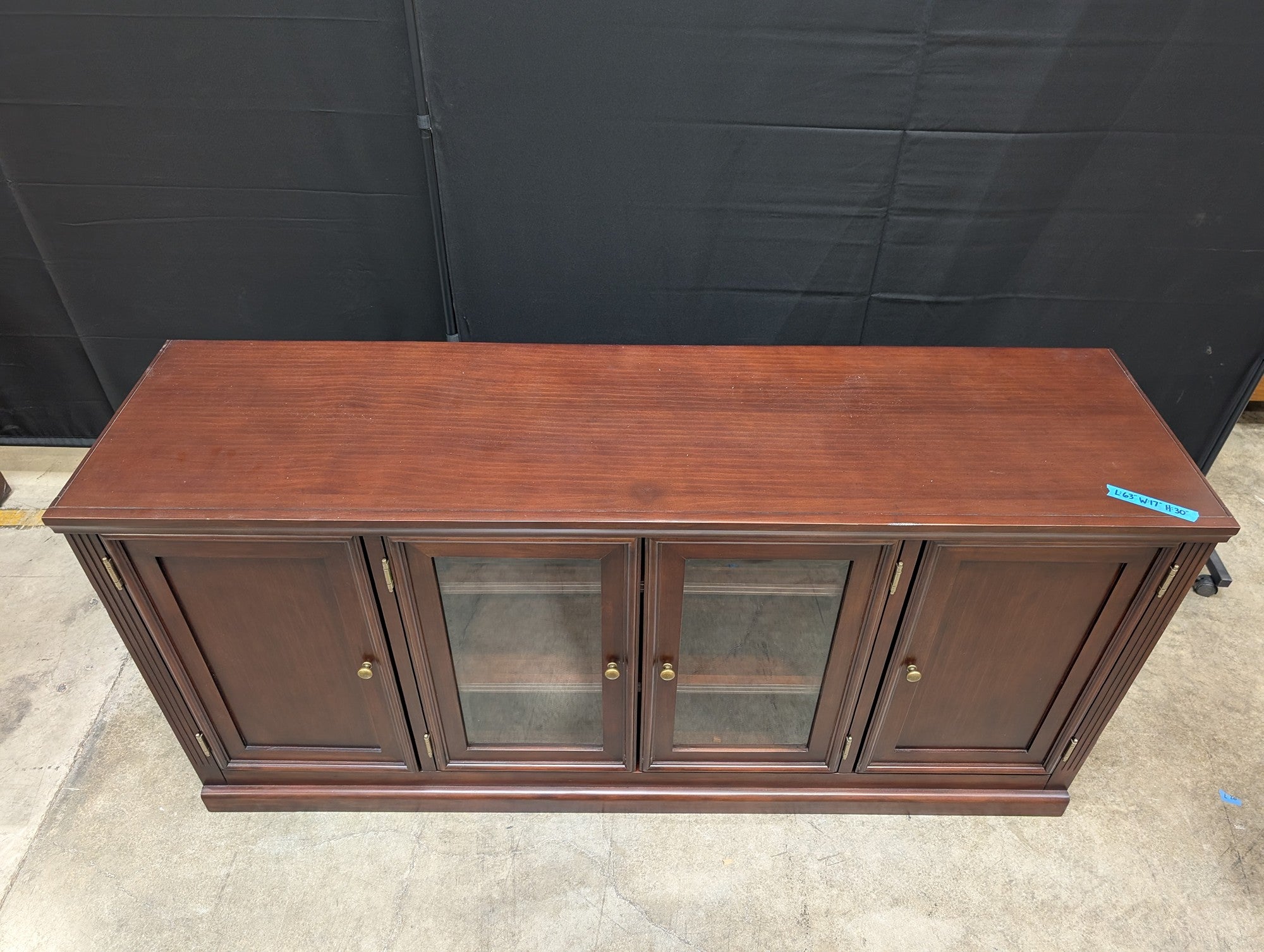 Traditional Brown Wood TV Stand with Glass Doors