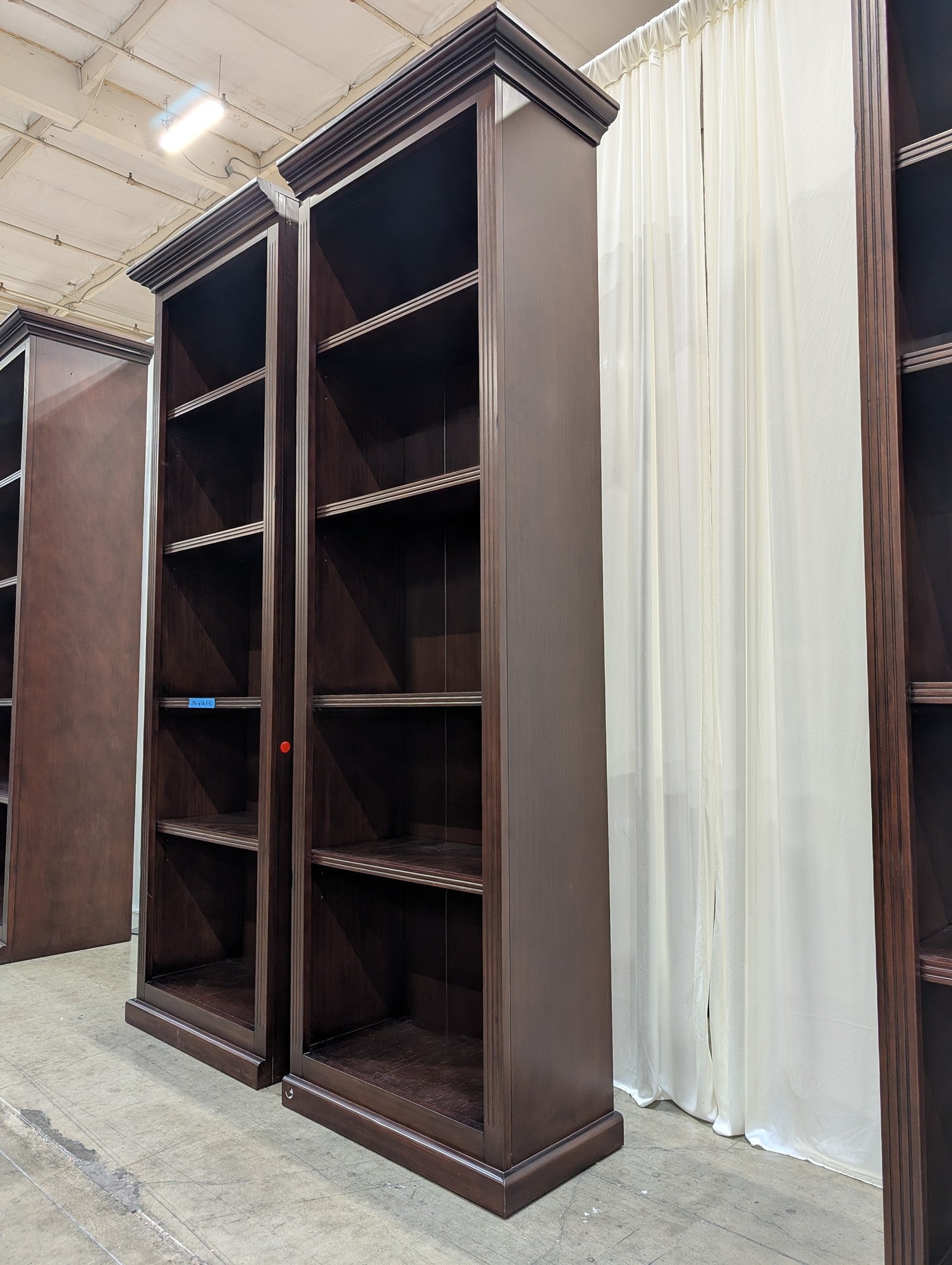 Pair of Dark Brown Wood Bookcase with Crown Molding