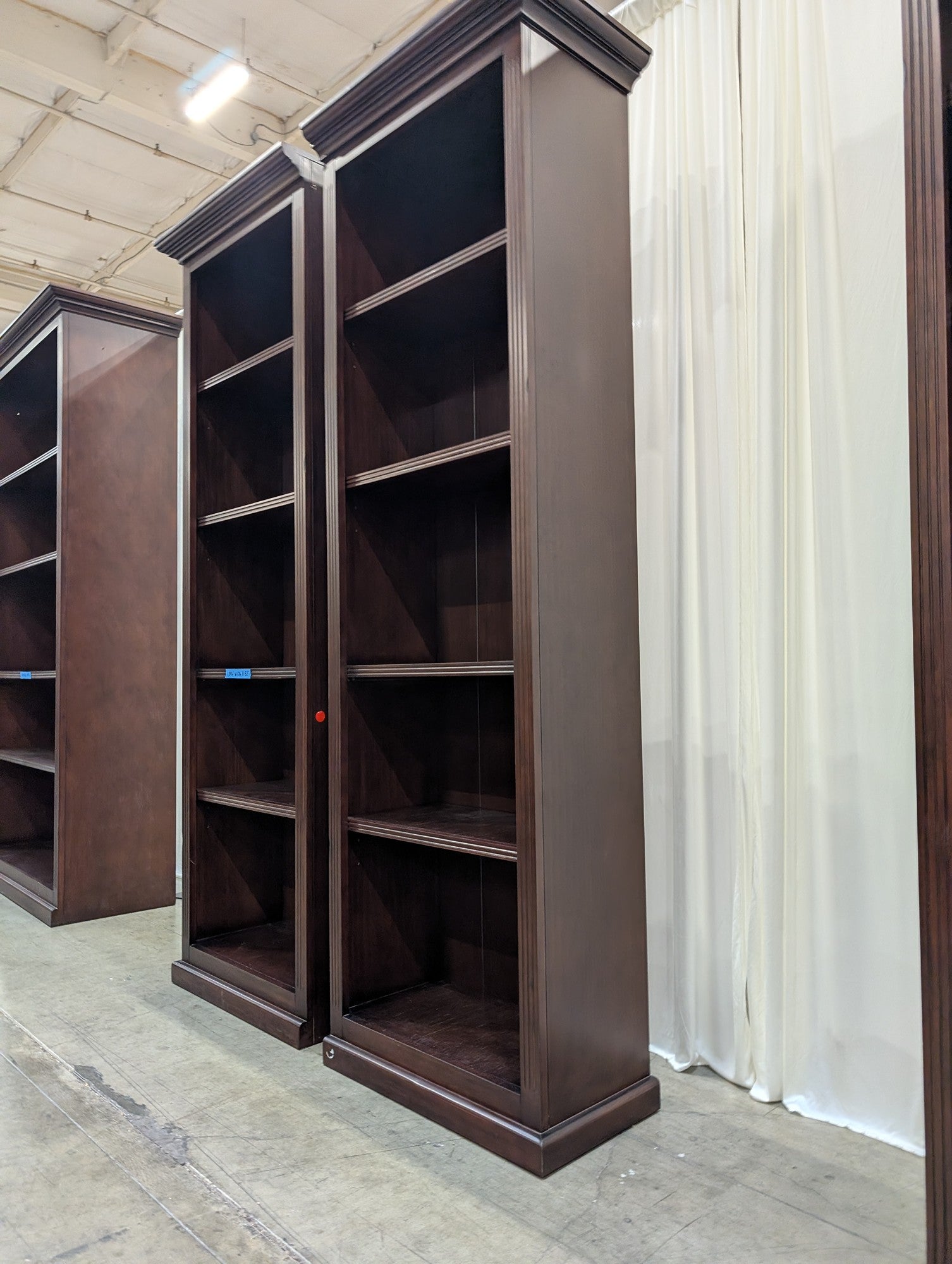 Pair of Dark Brown Wood Bookcase with Crown Molding