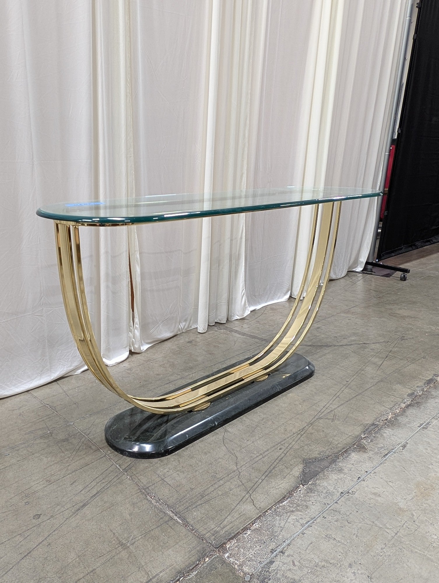 Oval Glass Brass U-Base Console Table