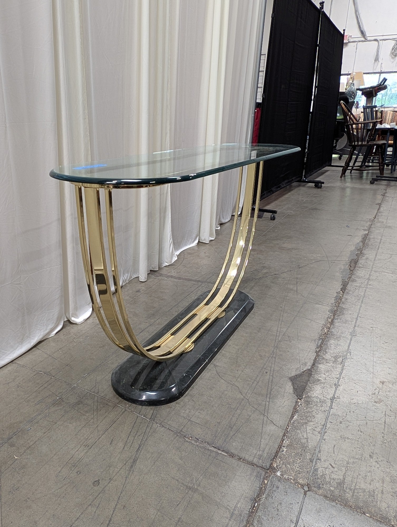 Oval Glass Brass U-Base Console Table