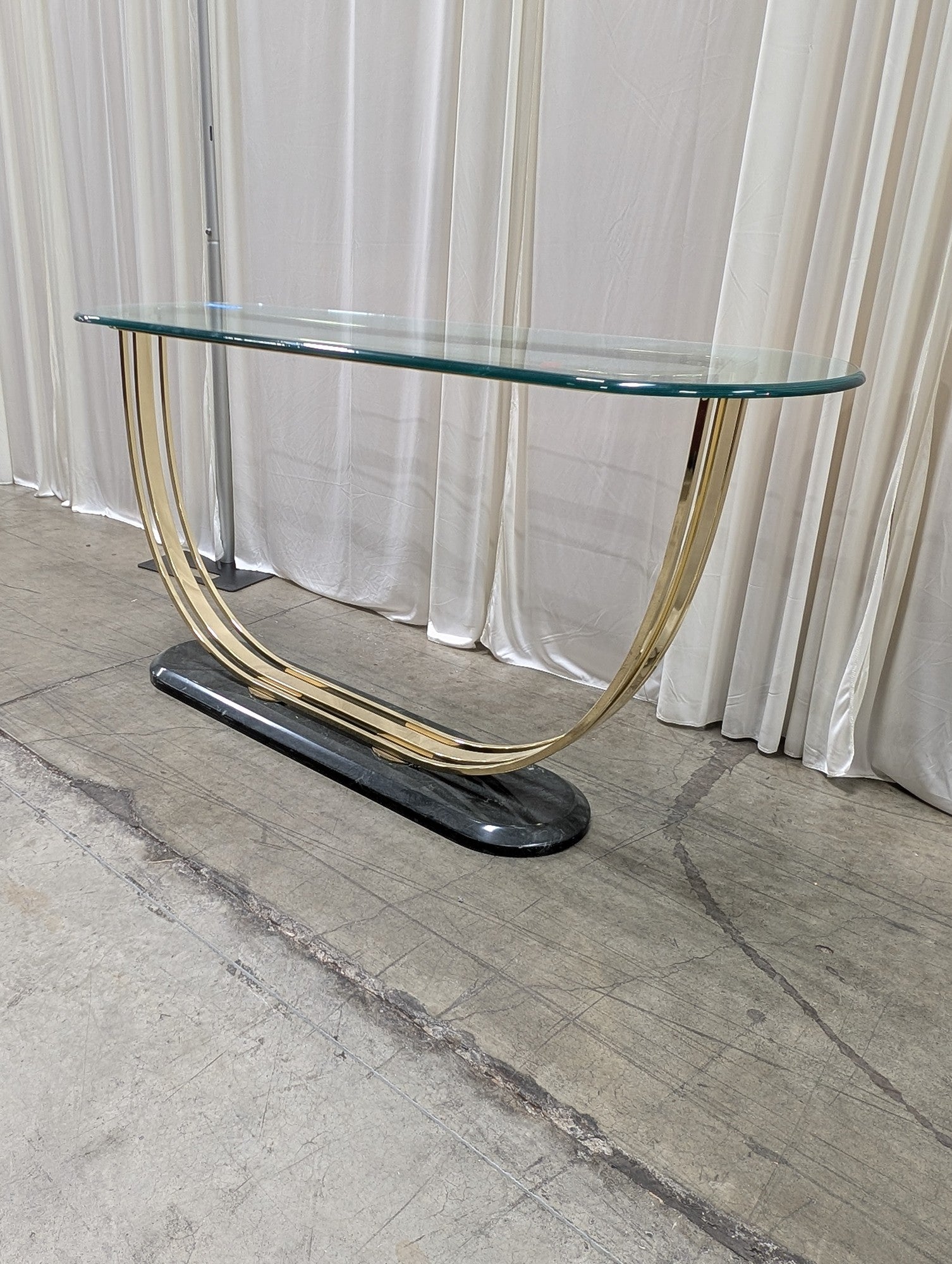 Oval Glass Brass U-Base Console Table