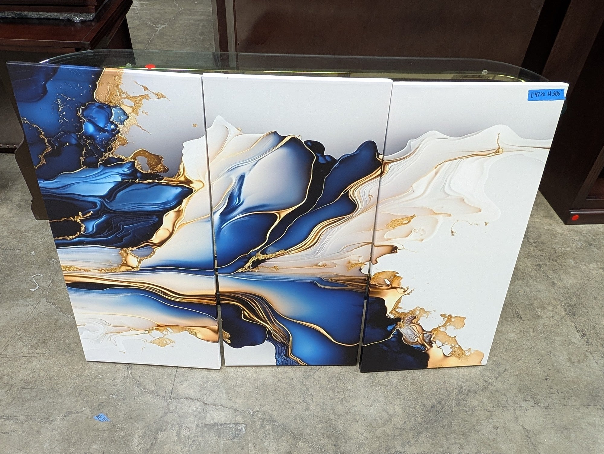 DesignArt Abstract Blue Three-Panel Canvas Wall Art