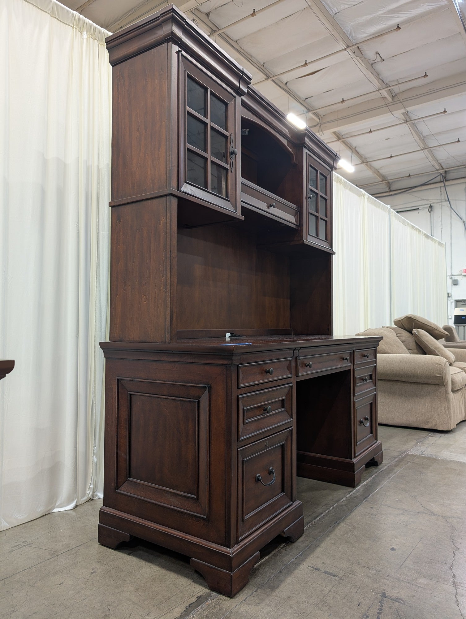 Aspenhome Brown Wood Executive Desk with Hutch