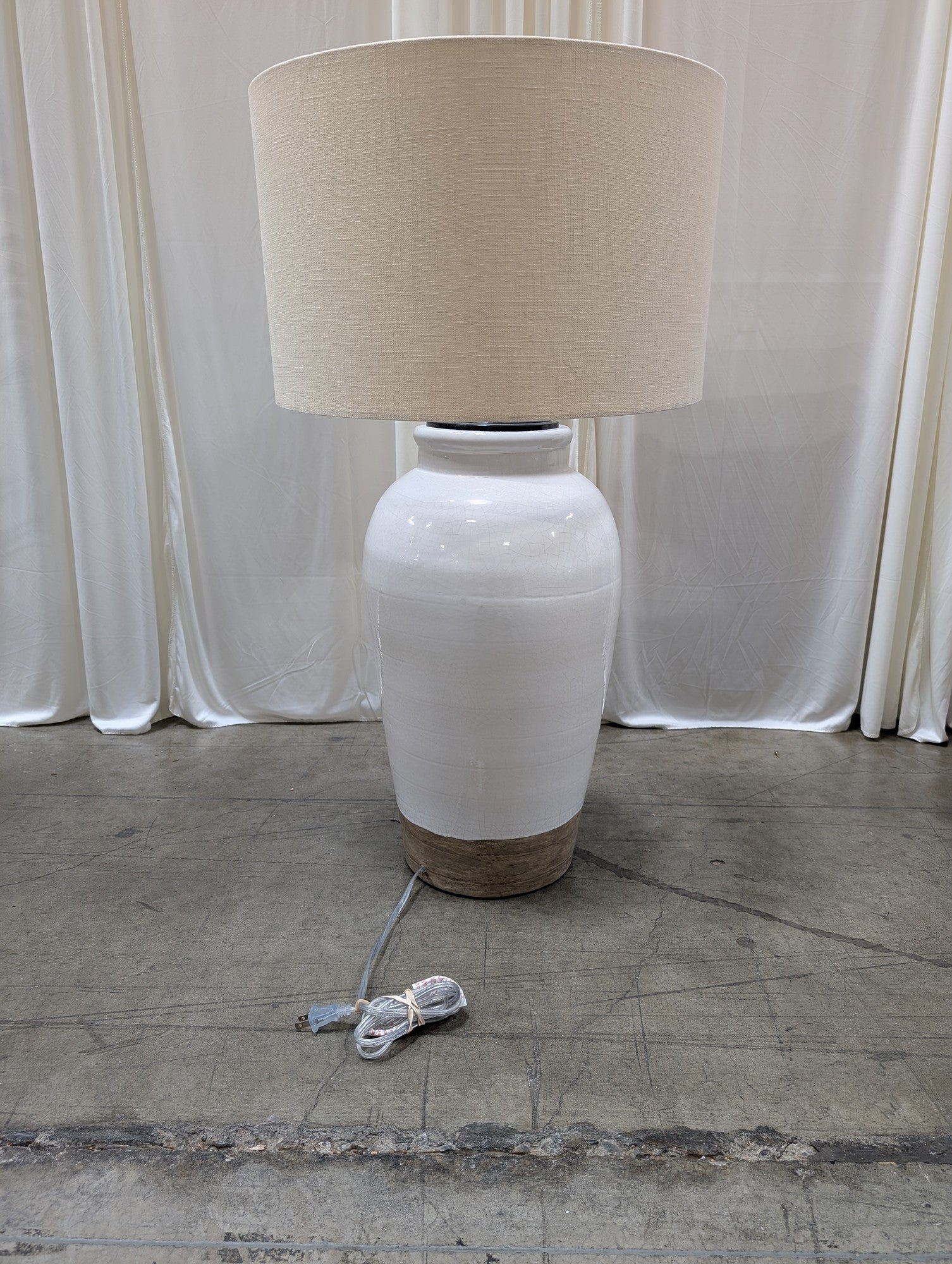 White Crackle Ceramic Table Lamp with Linen Shade