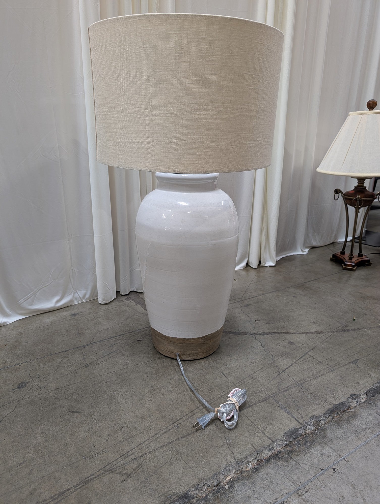White Crackle Ceramic Table Lamp with Linen Shade