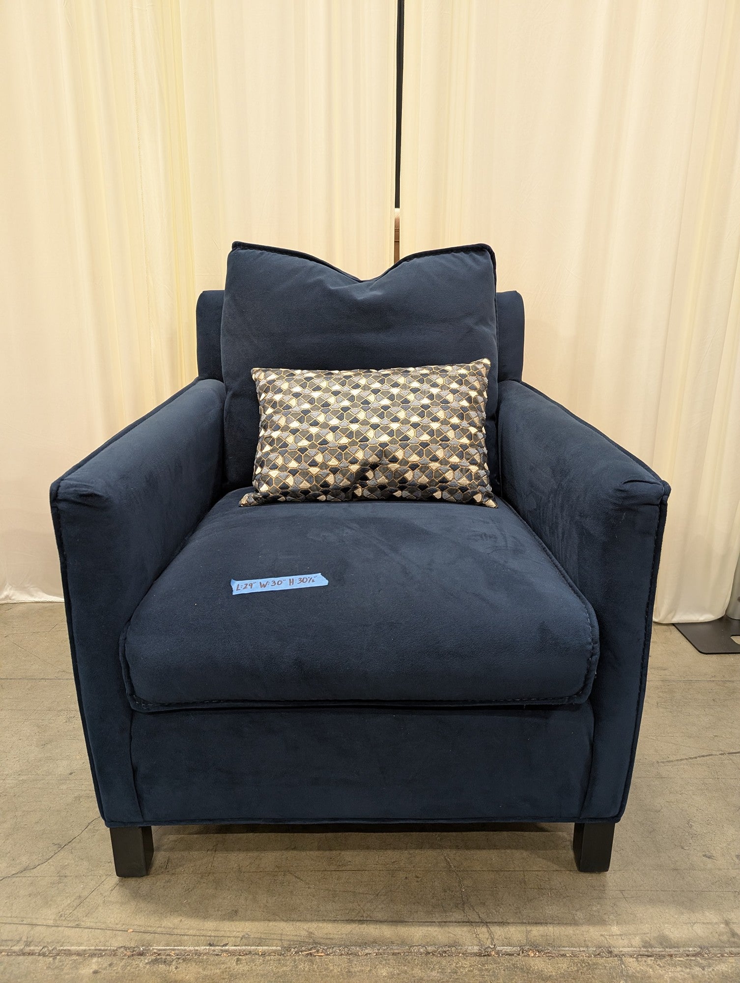Navy Blue Microfiber Armchair with Accent Pillow