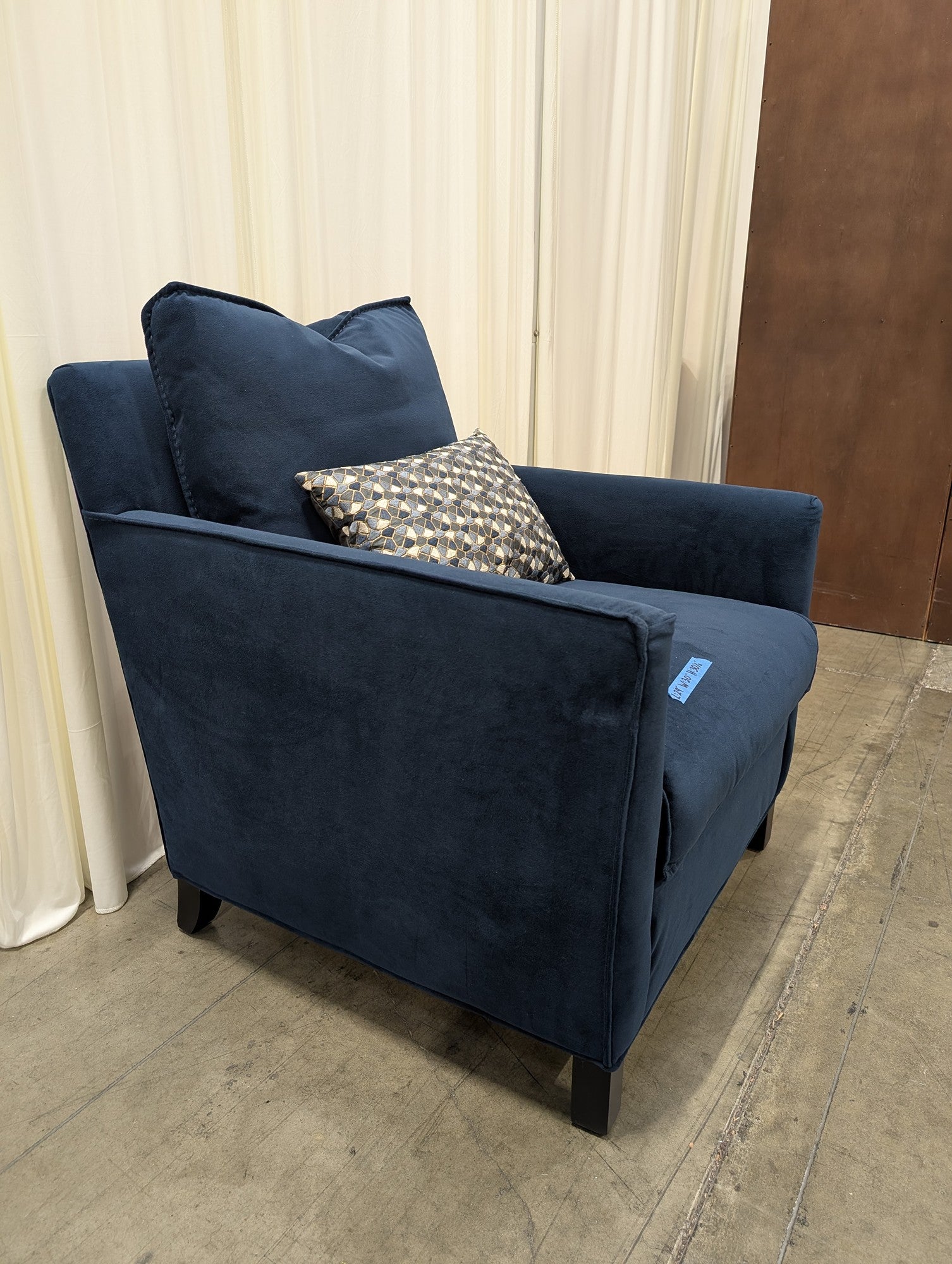 Navy Blue Microfiber Armchair with Accent Pillow