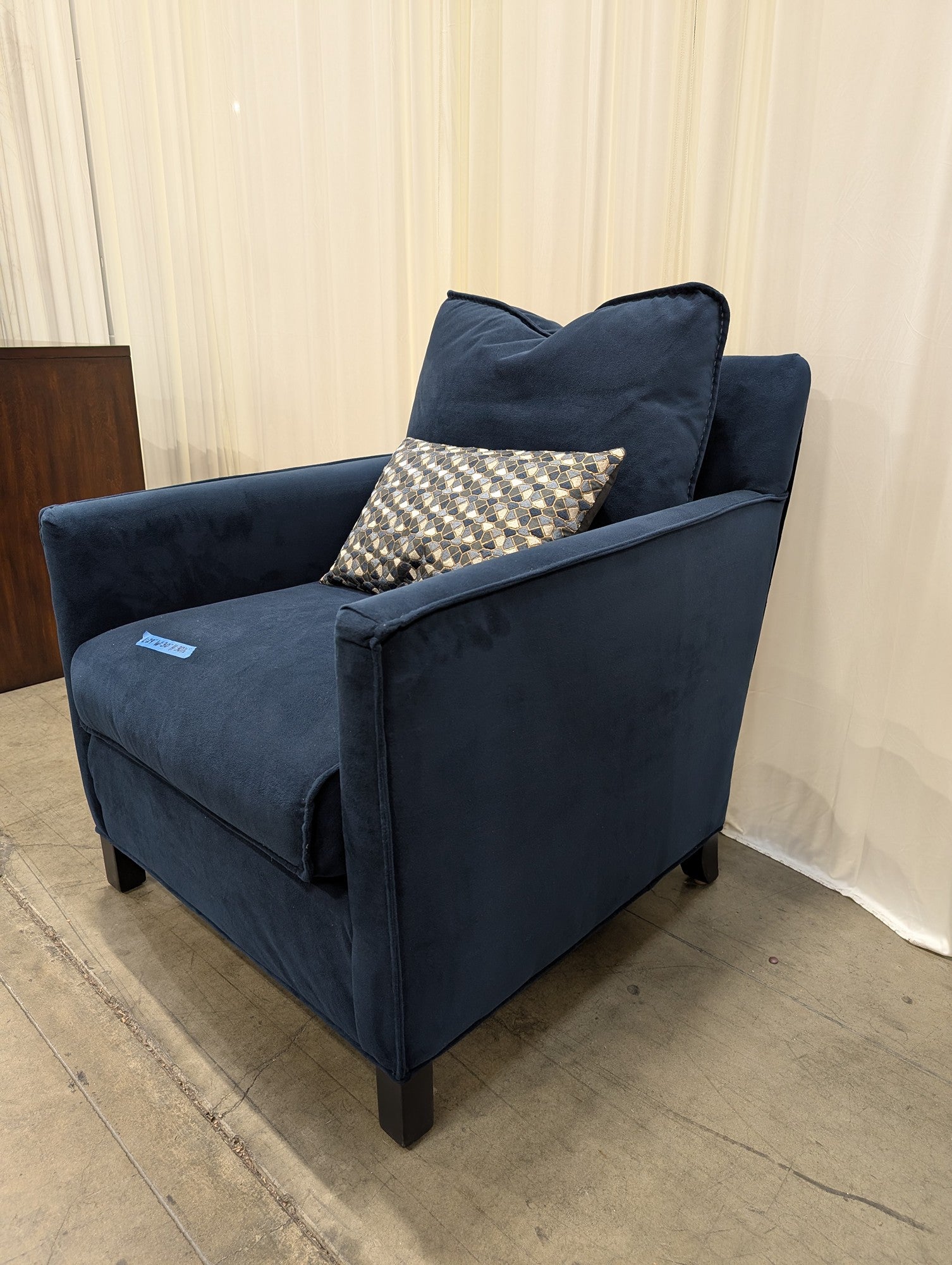 Navy Blue Microfiber Armchair with Accent Pillow