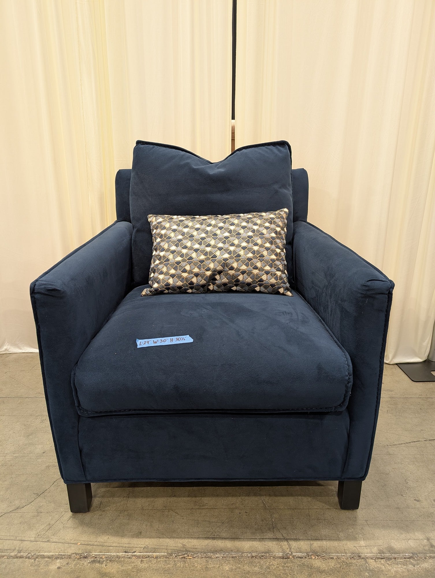 Navy Blue Microfiber Armchair with Accent Pillow