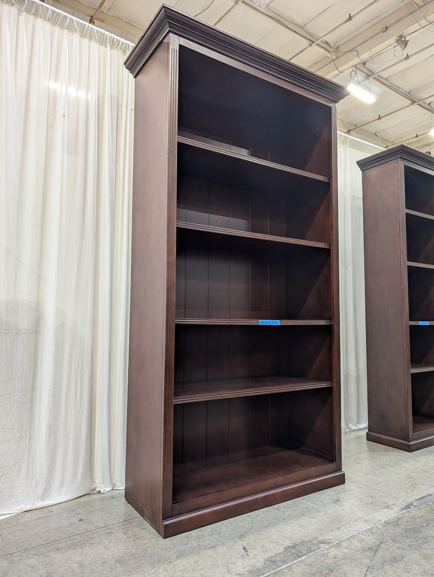 Traditional Dark Brown Wood Bookcase with Crown Molding