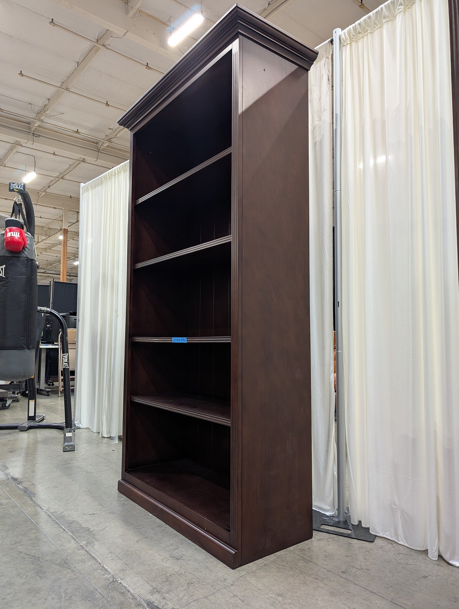 Traditional Dark Brown Wood Bookcase with Crown Molding
