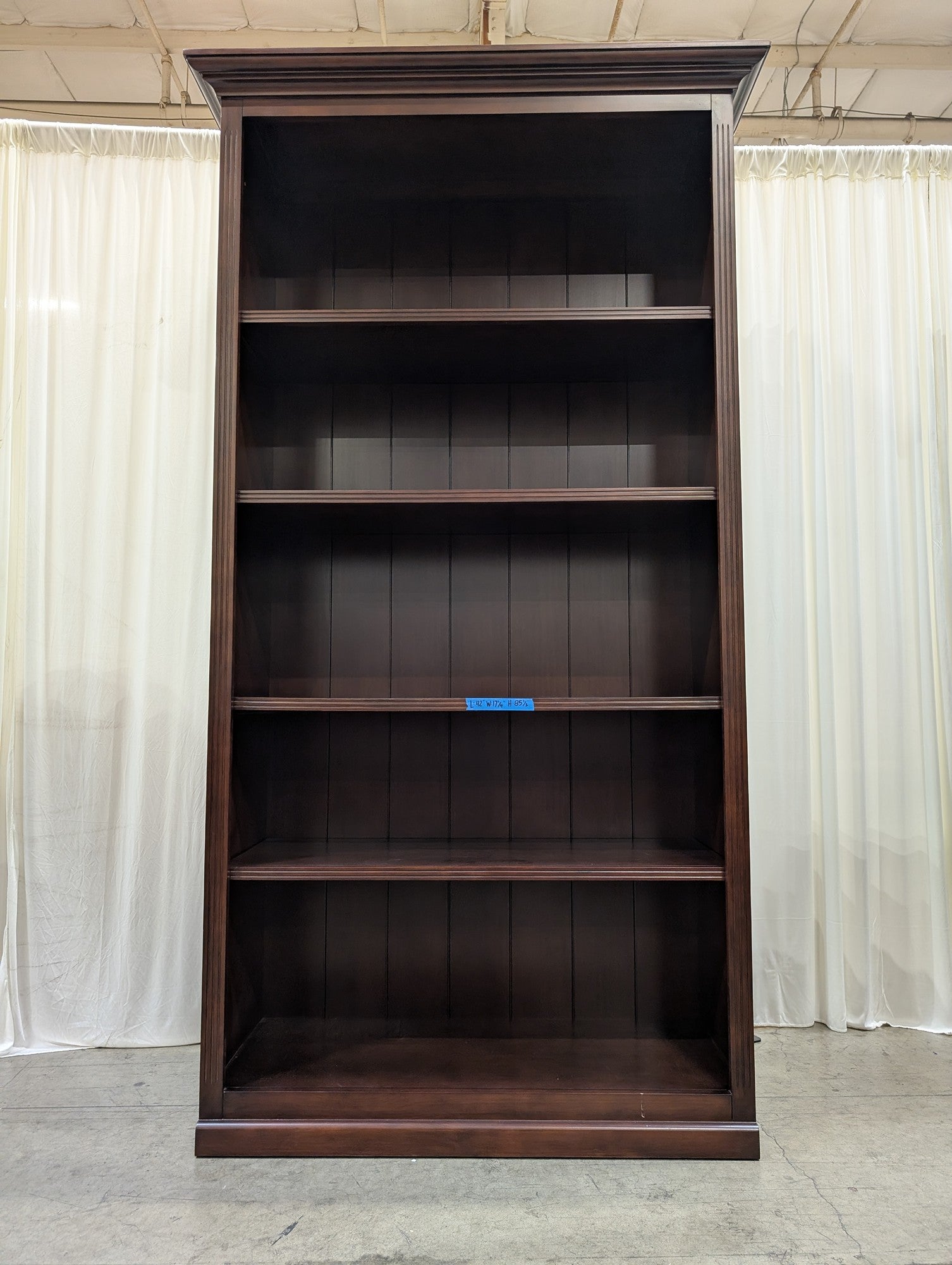 Traditional Dark Brown Wood Bookcase with Crown Molding