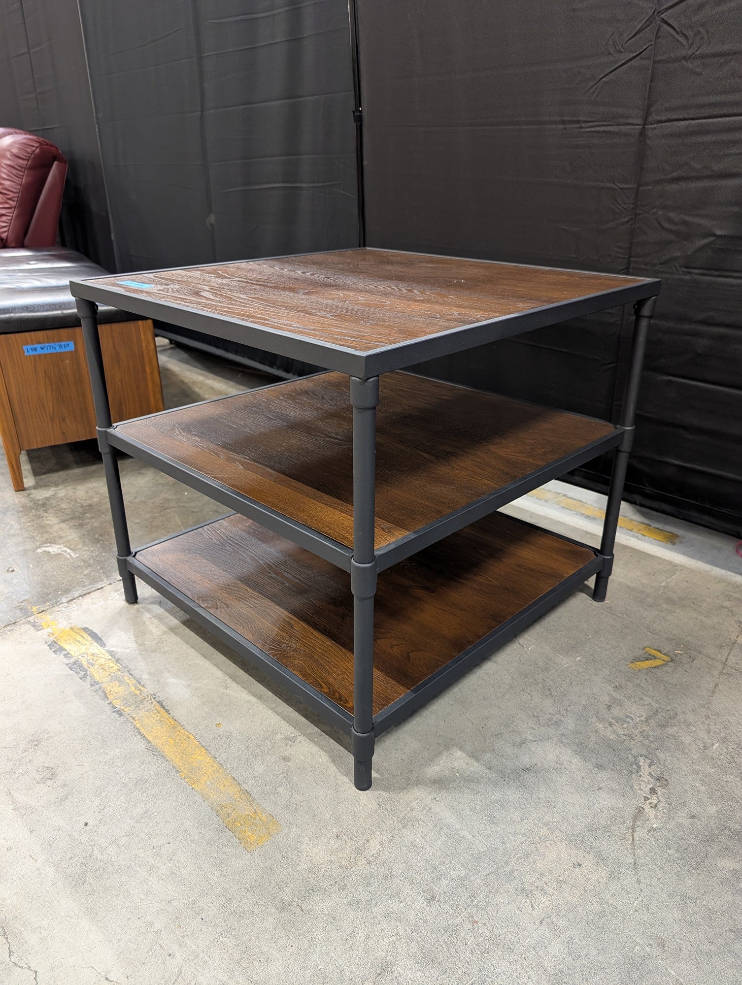 Industrial Three-Tier End Table with Metal Frame