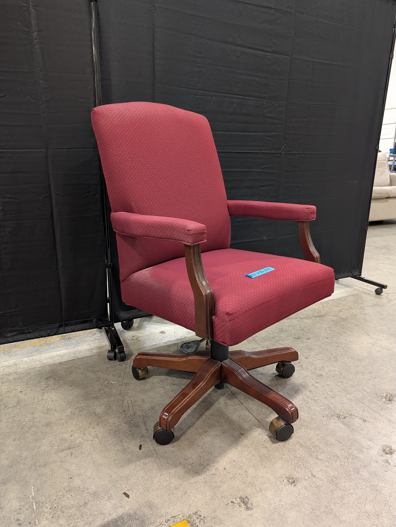 La-Z-Boy Burgundy Office Chair with Wood Base