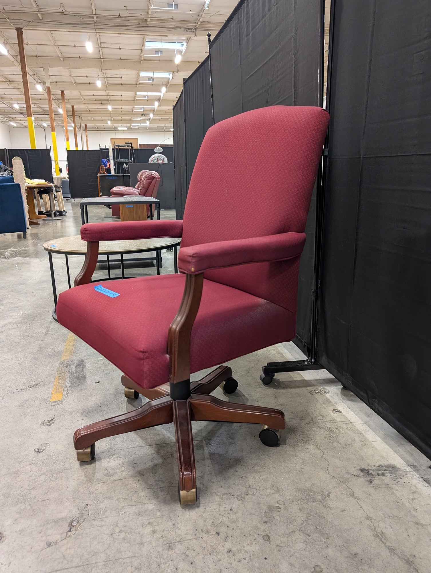 La-Z-Boy Burgundy Office Chair with Wood Base