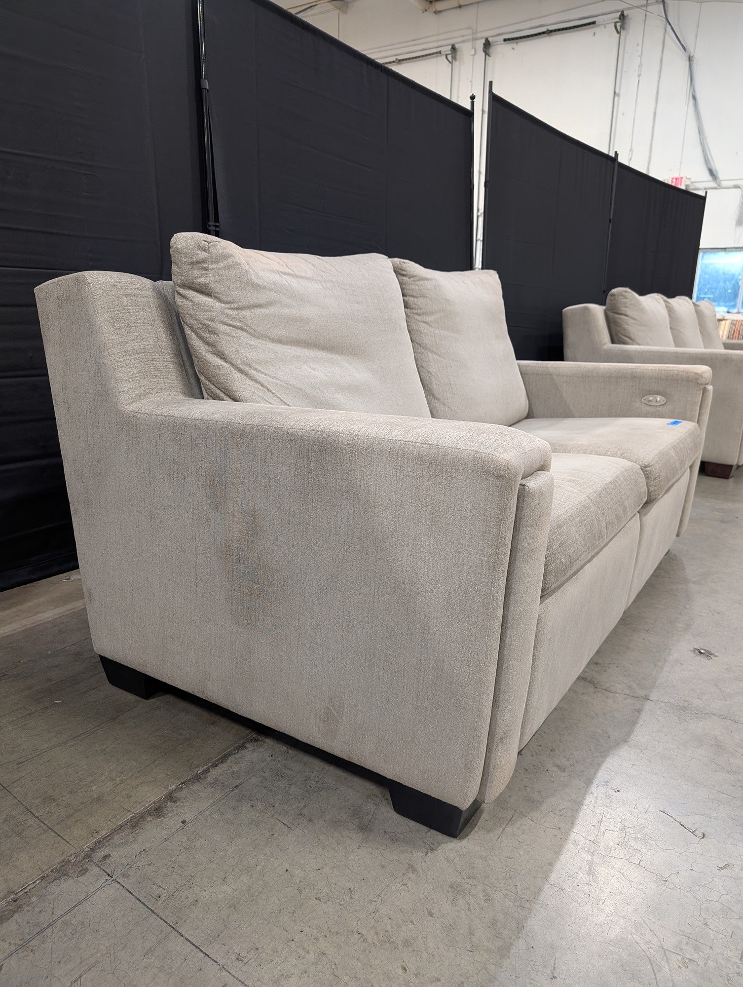 Grey Textured Fabric Couch with Power Recliners