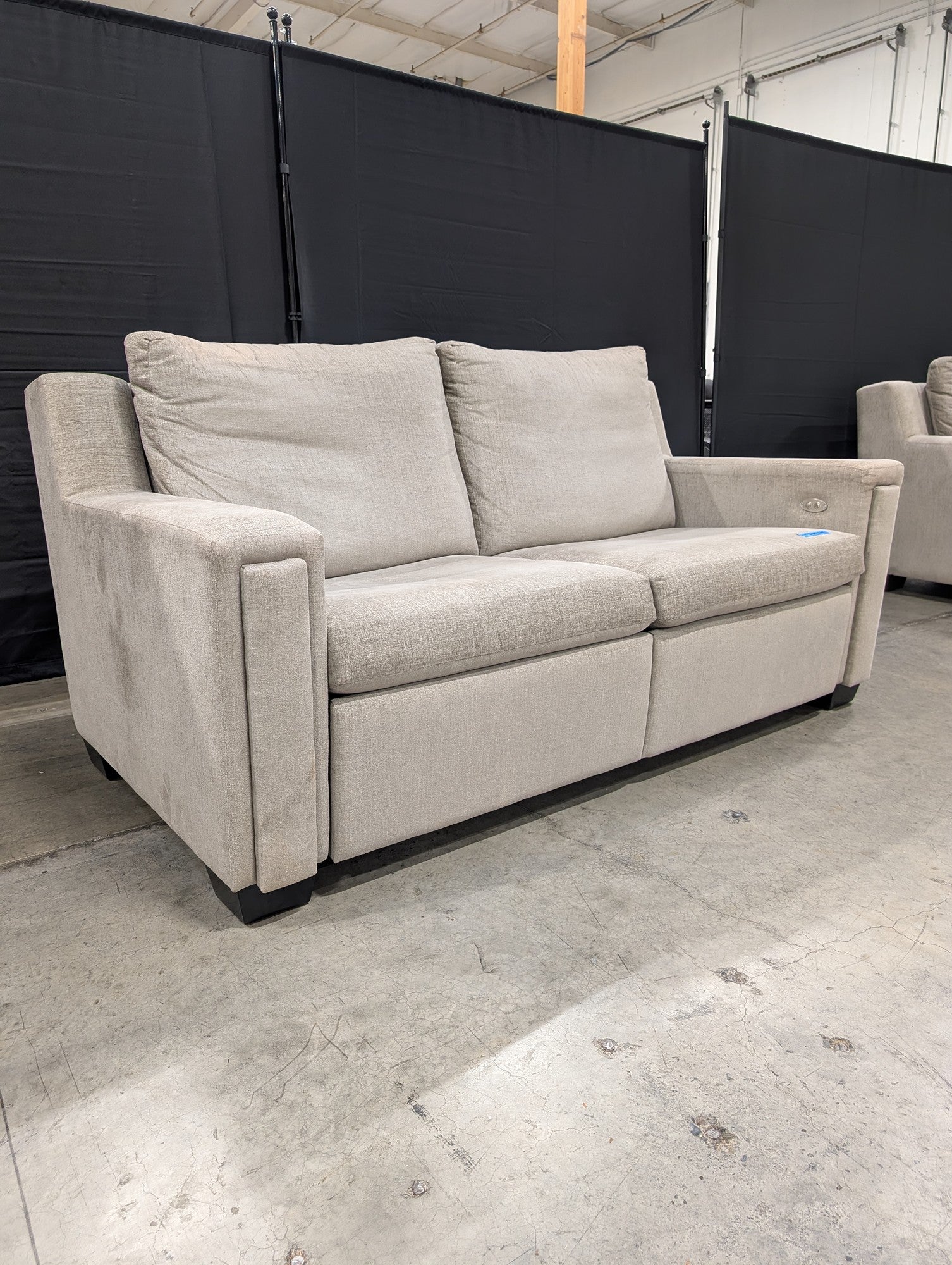 Grey Textured Fabric Couch with Power Recliners