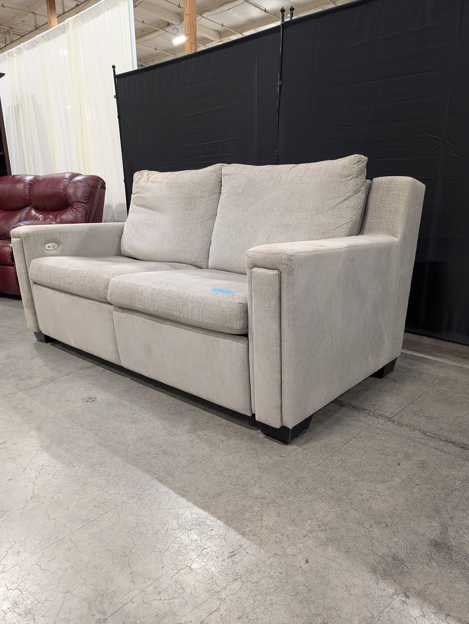 Grey Textured Fabric Couch with Power Recliners