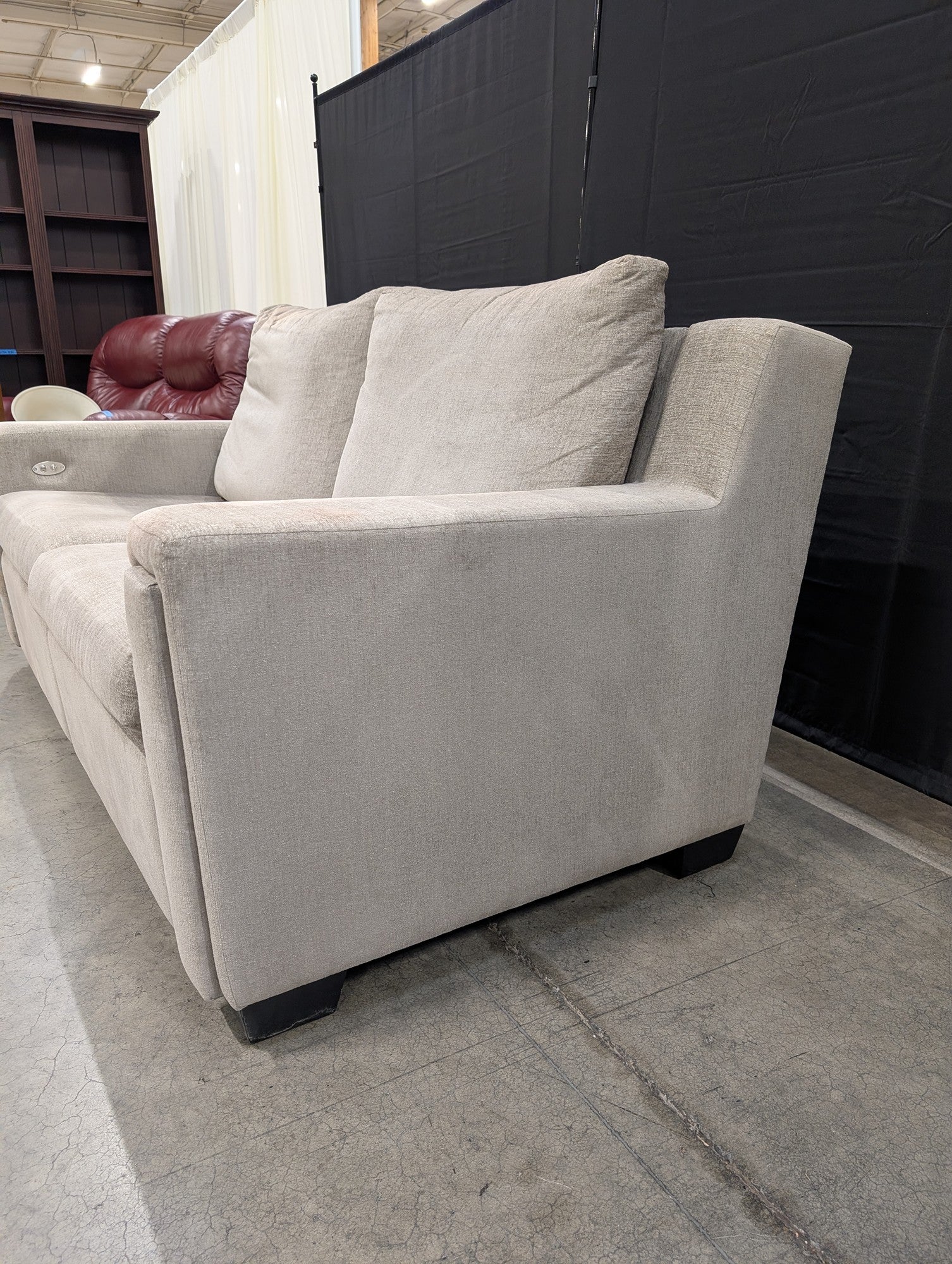 Grey Textured Fabric Couch with Power Recliners