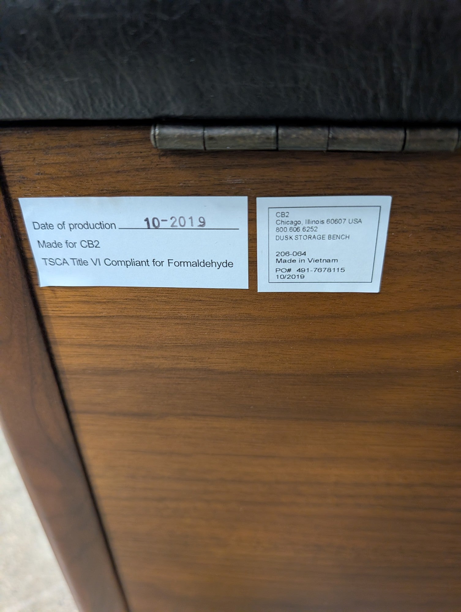 CB2 Dusk Walnut Storage Bench with Cushion