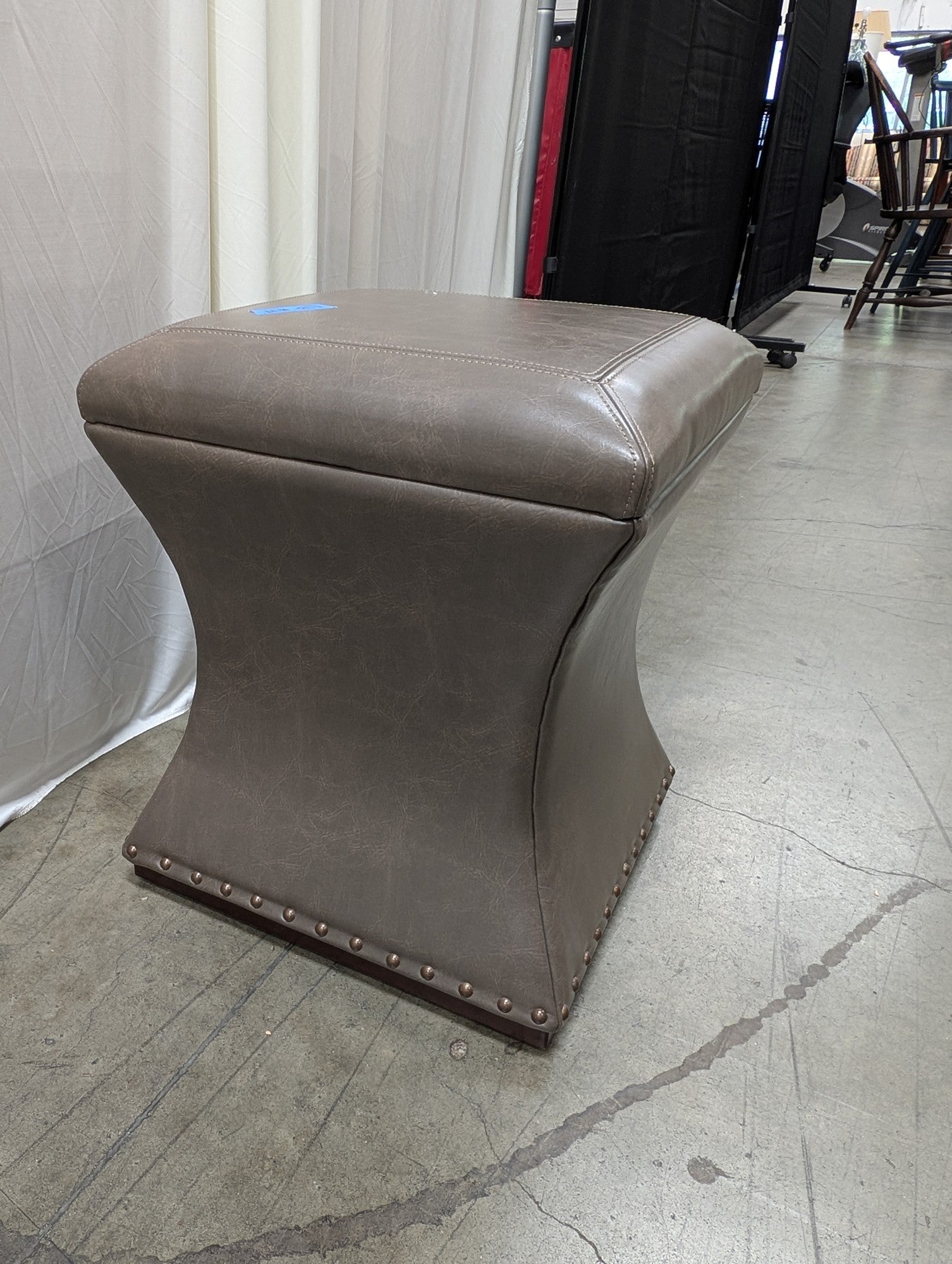 Taupe Faux Leather Ottoman with Nailhead Trim